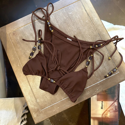 Perline Bikini 2025 Costume da bagno donna sexy Costumi da bagno femminili Micro bikini Set costume da bagno a fascia Beachwear Rosa brasiliano Biquini platinumshop