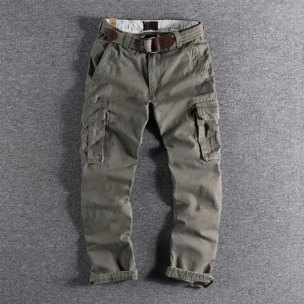 Heavyweight Camouflage Pants Men Clothing Multi-pockets Solid Color Patchworked Outdoor Trousers Retro Cargo Casual Wear Jogger