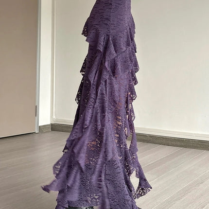 Nibber Nappe Gonne da donna Orlo irregolare Increspature multistrato Patchwork di pizzo Dolce tendenza estiva Pantaloni skinny versatili quotidiani