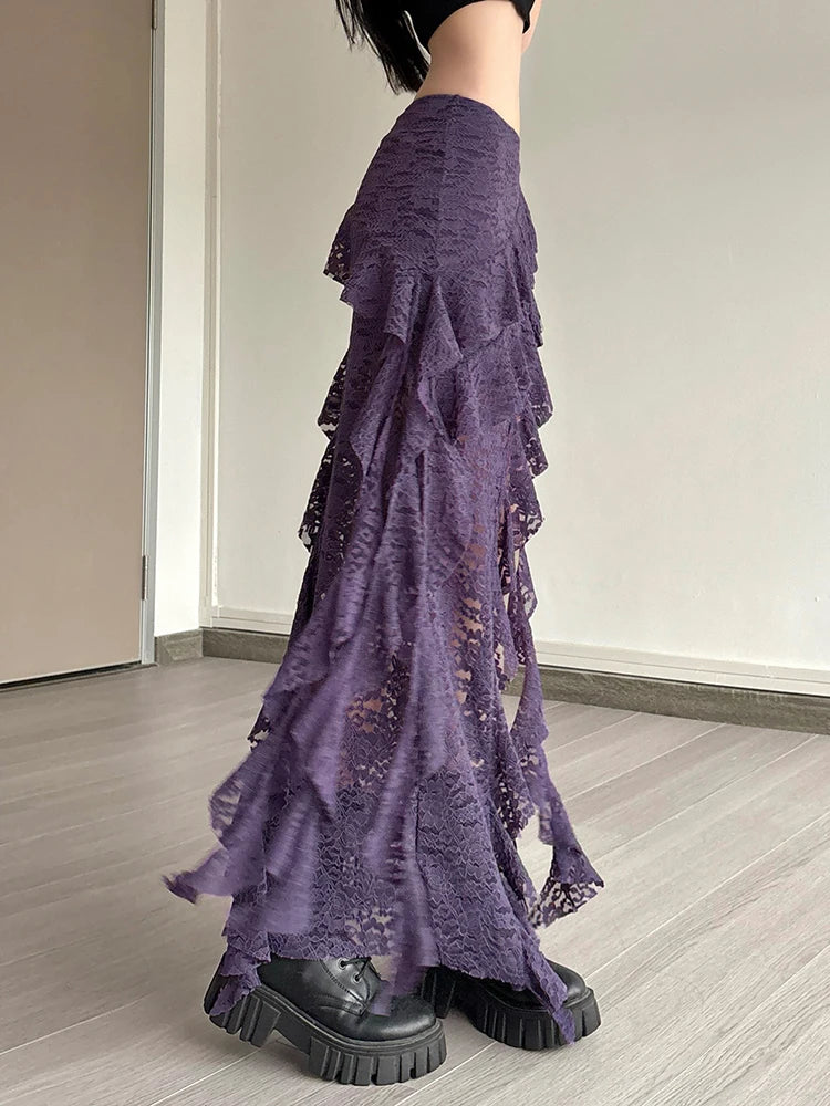 Nibber Nappe Gonne da donna Orlo irregolare Increspature multistrato Patchwork di pizzo Dolce tendenza estiva Pantaloni skinny versatili quotidiani