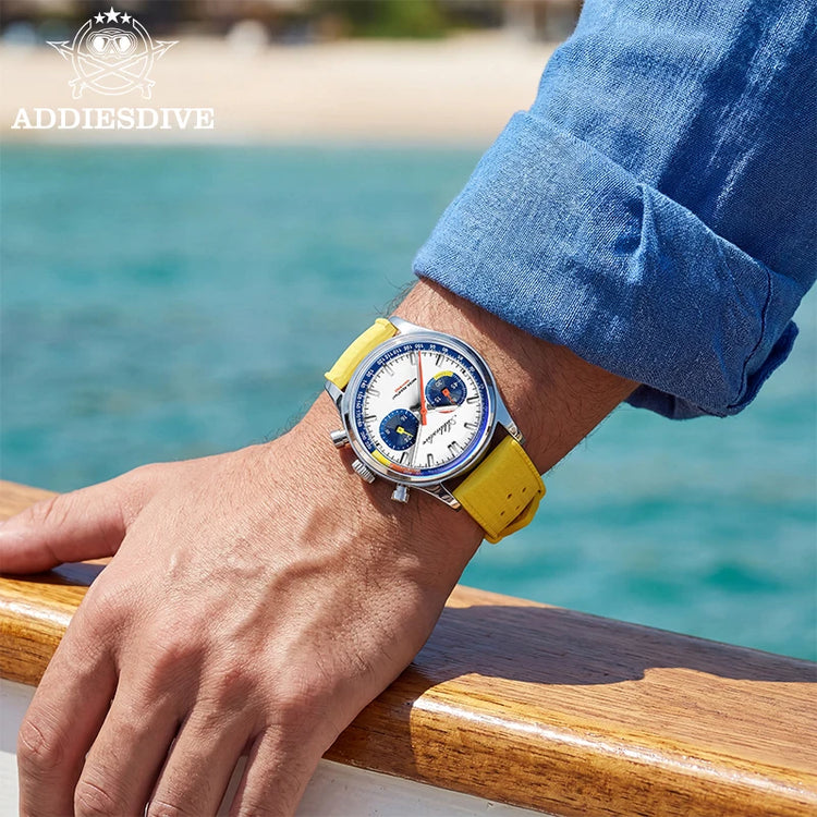 ADDIESDIVE reloj Men Watch 0S21 Chronograph 10Bar Waterproof 38mm AD2549 Fluorocarbon Rubber BGW9 Super Luminous Quartz Watch