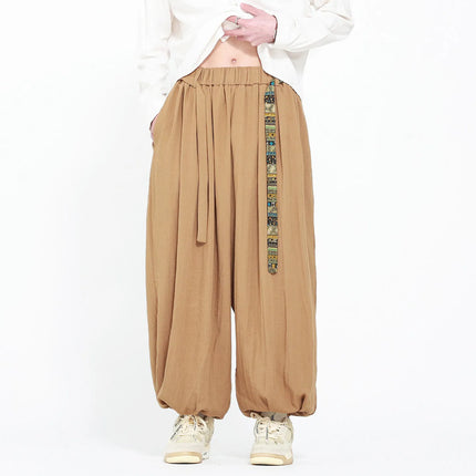 Pantaloni Uomo Oversize Casual Comodi a Gamba Larga, Costume Giapponese con Stampa Ukiyo-e, Pantaloni Trendy con Cintura, Taglie Grandi fino a 5XL
