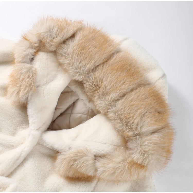 Cotton Lined Furry Fur Collar Belts Jacket Women Fashion Long Sleeve Thicken Warm Female Coat 2025 Winter Street Casual Outwear