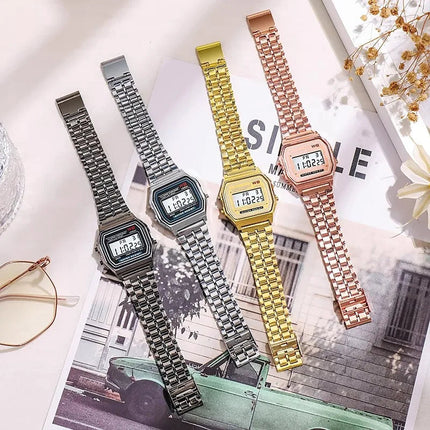 Orologio digitale multifunzione LED da donna retrò unisex F91W Orologio sportivo da polso elettronico da donna in acciaio inossidabile platinumshop