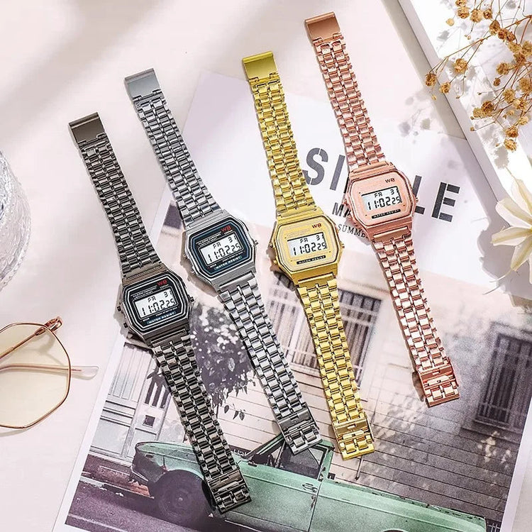 Orologio digitale multifunzione LED da donna retrò unisex F91W Orologio sportivo da polso elettronico da donna in acciaio inossidabile platinumshop