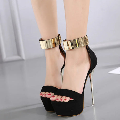 2026 Fashion Designer Metal Ankle Strap Women 16CM Heels Platform Sandals Shoes Female High Heels Sexy Party Dance Ladies Shoes PlatiNum