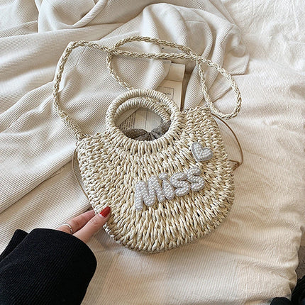 Personalized Summer Straw Bag for Women, Large Capacity, Perforated Design, Simple Shoulder Beach Bag for Vacations
