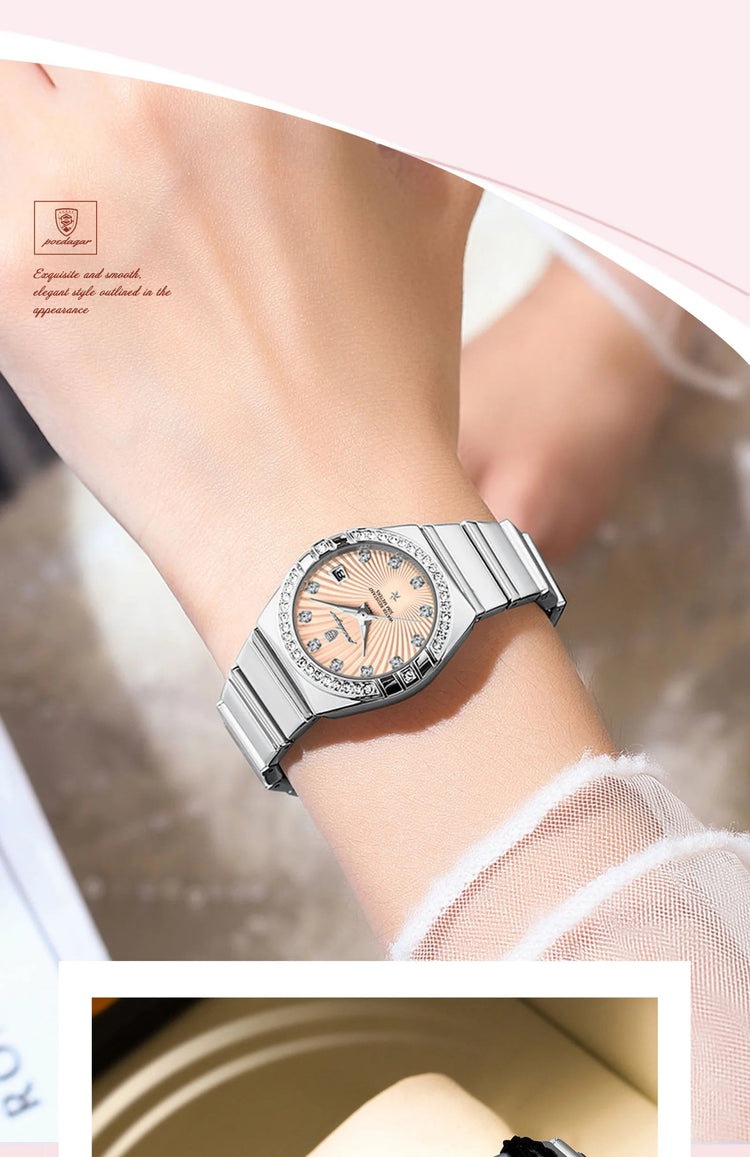 Orologio da donna POEDAGAR, raffinato, impermeabile, luminoso, con datario, in acciaio inossidabile, elegante orologio da polso al quarzo per donna. platinumshop