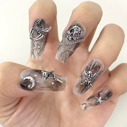 50pcs Mix Design Skull Cross Spider Nail Charms 3D Silver Bone Cross Halloween DIY Nail Art Decoration