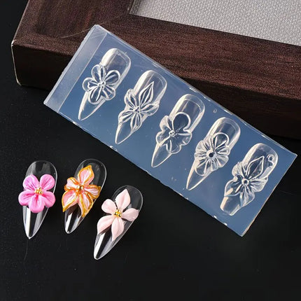 3D Flower Silicone Nail Mold Lily & Hibiscus Petals Carving Template Gel Polish Stencils for Spring Summer Manicure Decor 2027