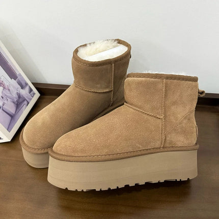 Classic Short Women's 2027 New Winter Warm Wool Thick Sole Genuine Leather And Fur Snow Boots