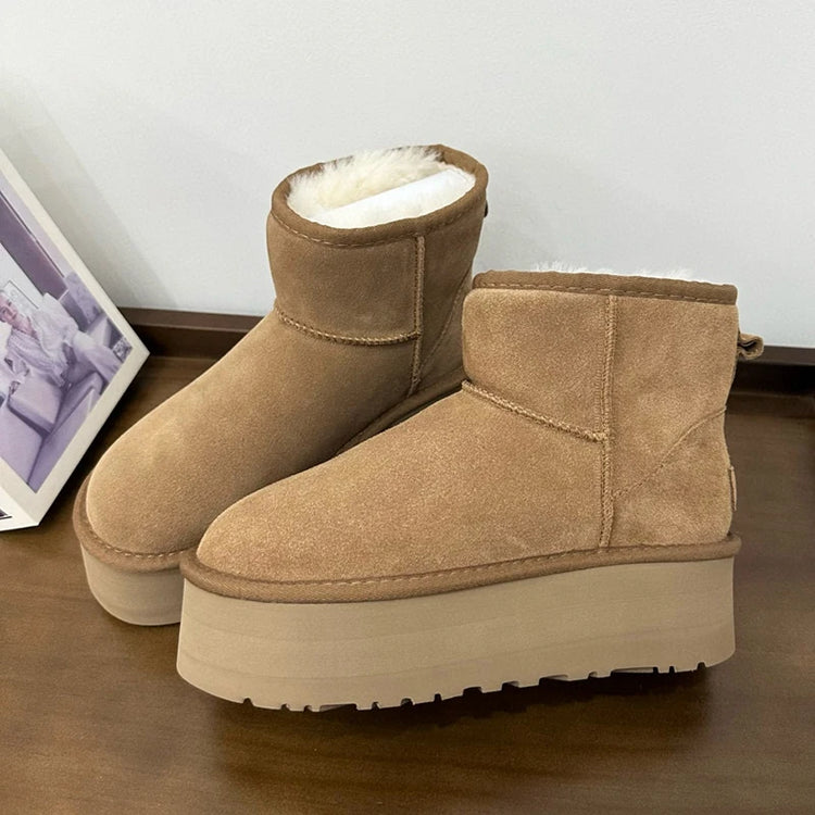 Classic Short Women's 2027 New Winter Warm Wool Thick Sole Genuine Leather And Fur Snow Boots