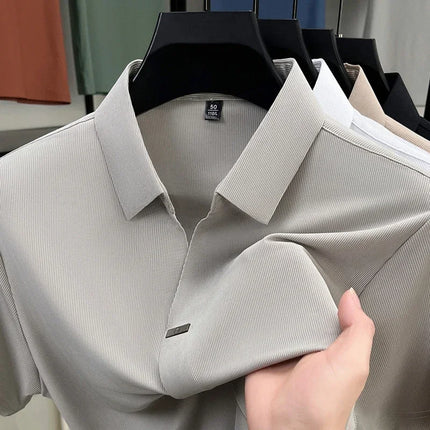2025 New men's casual and fashionable solid color short-sleeved polo shirt comfortable and versatile summer T-shirt