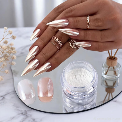 1 Box Chrome Mirror Nail Powder Pearl White Rubbing Pigment Dust Moonlight Effect Shimmer Glitter Manicure Decor Nail Accessorie2028