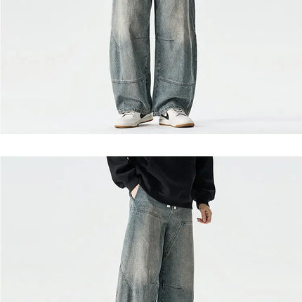 Jeans da Uomo Primavera 2026, Pantaloni in Denim Vintage con Vita Elastica, Jeans Neri da Uomo, Stile Harajuku Hip Hop, Pantaloni Larghi in Cotone Oversize