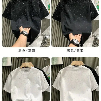 New Luxury Men's T-shirt Hot Diamond Printed Half Sleeve Fashion Round Neck Casual Summer High-end Men Tops T Shirts PlatiNum