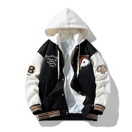 New Fashion Men Hooded Baseball Jackets Male Fake Two-piece Sweatshirt Jackets Winter Coats Quality Man Cardigan Sweatshirts 3XL