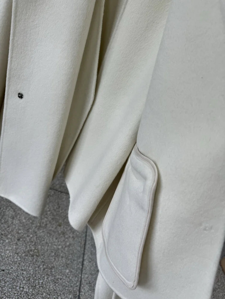 Scarf Collar 100%Wool Coat Women, Korean Fashion Elegant Outerwear, Loose Autumn Winter Jacket