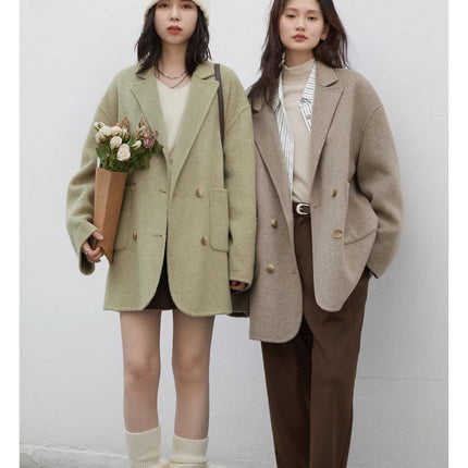 CHIC VEN Women's Woolen Coats Loose Casual Double Breasted Retro Double-sided Jacket Office Lady Outerwear Autumn Winter 2026