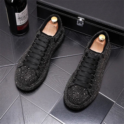 Luxury Fashion New Designer Charm Men's Lace Up Rhinestone Platform Causal Shoes Male All Match Sport Walking Runner Sneakers