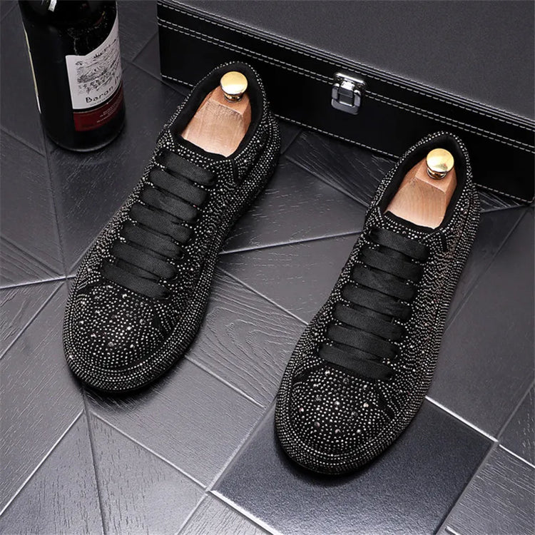 Luxury Fashion New Designer Charm Men's Lace Up Rhinestone Platform Causal Shoes Male All Match Sport Walking Runner Sneakers