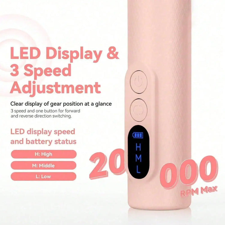Rechargeable Electric Nail Drill Machine, Professional Nail File Kit with 11pcs Nail Drill Bits, Sanding Bands, 3 Speed Settings for Manicure & Pedicure, Pink