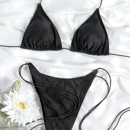 Set Bikini Triangolo Sexy Micro Thong, Costume da Bagno Donna, Biquini con Lacci, Abbigliamento da Spiaggia Stampato, Bikini Thong platinumshop