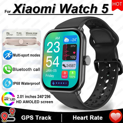Per Xiaomi Watch 5 Smart Watch da uomo HD AMOLED schermo frequenza cardiaca chiamate Bluetooth localizzazione GPS Smartwatch sportivo impermeabile da donna platinumshop