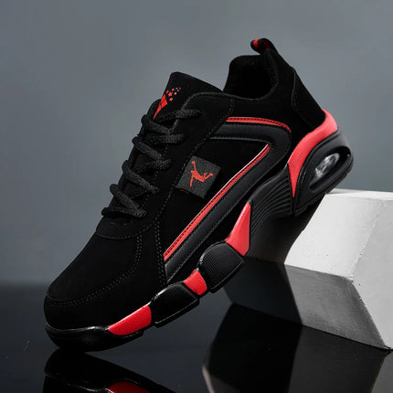 Scarpe sportive casual da uomo ZERJER con cuscino d'aria, tomaia in mesh traspirante e PU, design con motivo geometrico, chiusura con lacci, nero e bianco