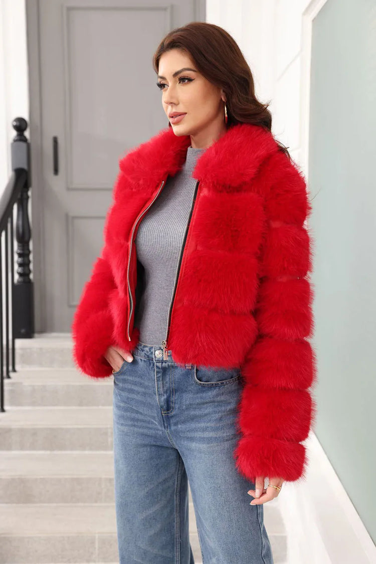 ZADORIN 2025 Chic Winter Fur Coats Woman Spliced Cropped Fluffy Faux Fur Jacket Woman Lapel Zipper Fox Fur Faux Coat Y2K Clothes
