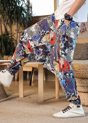 Pantaloni Harem da Uomo 2026 Stile Retrò con Stampa, Pantaloni Jogger Larghi e Comodi con Cavallo Ribassato, Stile Nepal Oversize, Pantaloni Casual da Uomo con Cavallo Ribassato