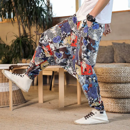 Pantaloni Harem da Uomo 2026 Stile Retrò con Stampa, Pantaloni Jogger Larghi e Comodi con Cavallo Ribassato, Stile Nepal Oversize, Pantaloni Casual da Uomo con Cavallo Ribassato