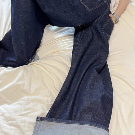 Nuovi jeans a gamba larga da donna americana nera High Street Vibe per l'autunno e l'inverno per uomo e donna pantaloni dritti larghi lavati