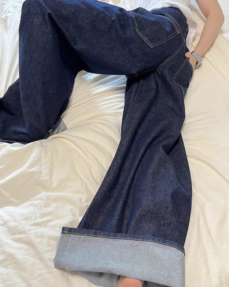 Nuovi jeans a gamba larga da donna americana nera High Street Vibe per l'autunno e l'inverno per uomo e donna pantaloni dritti larghi lavati