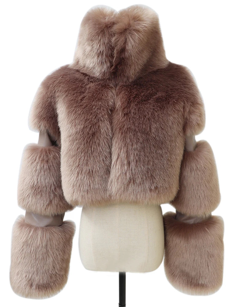 ZADORIN Winter Cropped Jacket Women Turn Down Collar Furry Faux Fox Fur Coat Woman Long Sleeve Thick Warm Fluffy Fur Jacket Tops
