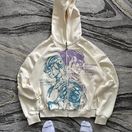 Jojo Bizarre Adventure Star Design Hoodies Women Men Zip Anime Hoodie Harajuku Streetwear Sweatshirt Y2k Men Clothing