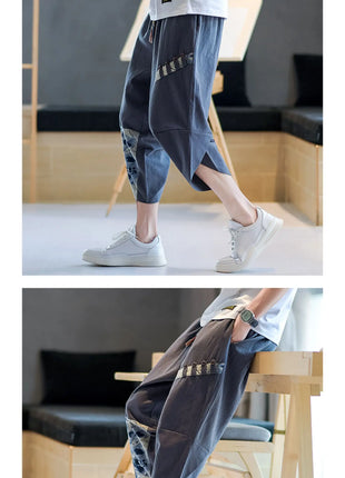 Pantaloni Kimono giapponesi da uomo in cotone traspirante Samurai Abbigliamento Pantaloni da uomo Stampa allentata Pantaloncini Harem retrò Pantaloni Hip Hop Harajuku
