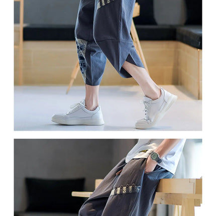 Pantaloni Kimono giapponesi da uomo in cotone traspirante Samurai Abbigliamento Pantaloni da uomo Stampa allentata Pantaloncini Harem retrò Pantaloni Hip Hop Harajuku
