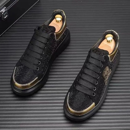 New Fashion Men's Casual Shoes Diamond Rhinestones Handmade Lace-Up Business Loafers Comfortable Breathable Walking Sneaker
