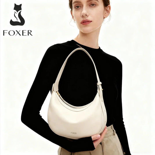 FOXER Brand PU Leather Women's Shoulder Bag 2025 Fashion Lady Crescent Luxury Design Half-moon Handbag Crossbody Bag Girl Gift