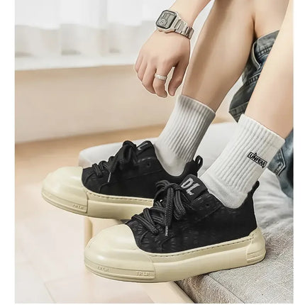 Toe Thick Sole Platform Men Sneakers Lace Up Patchwork Fashion New Trend Casual Trainer Shoes Thick Bottomed All Season