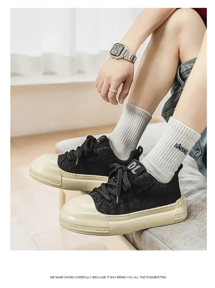 Toe Thick Sole Platform Men Sneakers Lace Up Patchwork Fashion New Trend Casual Trainer Shoes Thick Bottomed All Season