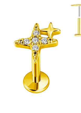 ASTM F136 G23 Orecchino a forma di cuore in titanio 16G 18G 20G Piercing senza filettatura Farfalla Push in Lip Stud Daith Labret Conch platinumshop