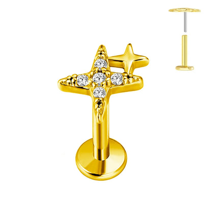 ASTM F136 G23 Orecchino a forma di cuore in titanio 16G 18G 20G Piercing senza filettatura Farfalla Push in Lip Stud Daith Labret Conch platinumshop