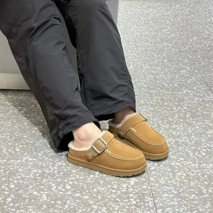 2026 New Vintage Belt Buckle Thick-soled Padded Men's and Women's Cotton Shoes Fashionable Half-trimmed Cotton Boots
