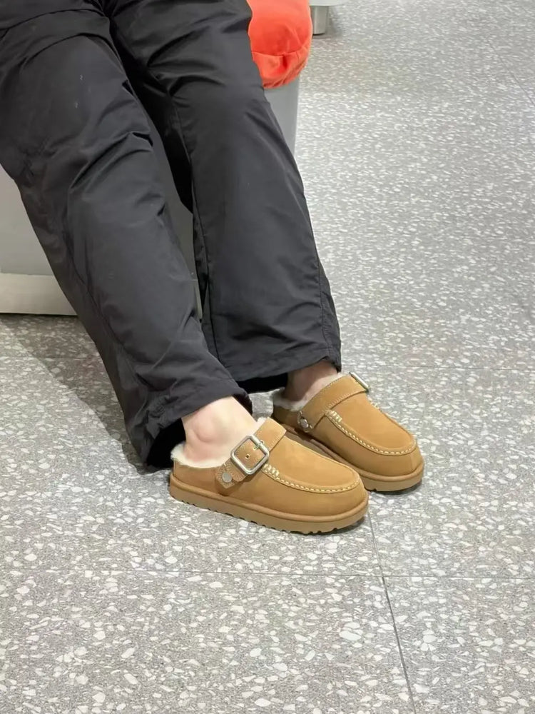 2026 New Vintage Belt Buckle Thick-soled Padded Men's and Women's Cotton Shoes Fashionable Half-trimmed Cotton Boots