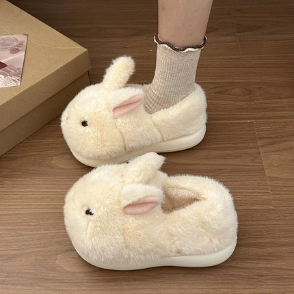 New Cute 3D Rabbit Furry Slippers Women Winter Warm Plush Closed Back House Shoes Non Slip Bunny Indoor Flip Flops Home Slipper