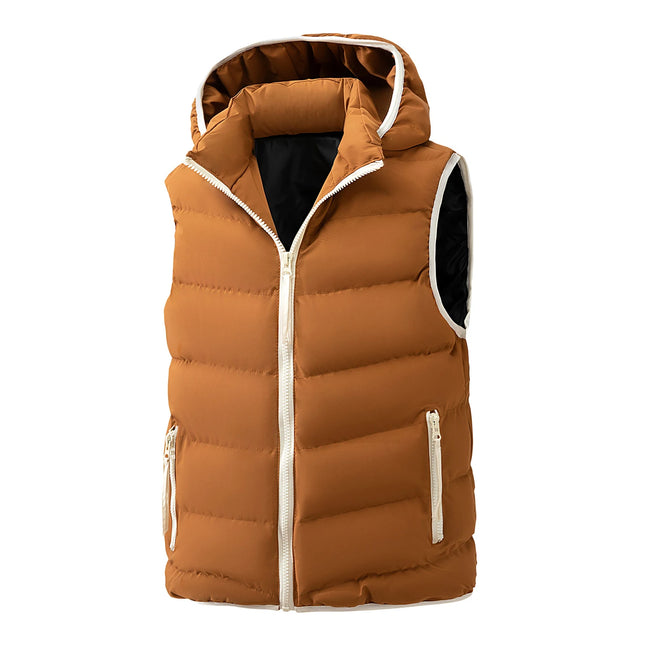 2026 Fall Winter New Men's Fashion Puffer Vest Sleeveless Warm Jacket Hooded Collar Casual Outdoor Waistcoat Plus Size L-5XL