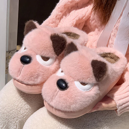Pantofole da casa per cani simpatico cartone animato da donna Scarpe in cotone antiscivolo con suola spessa calda Donna Autunno Inverno Soffici pantofole in peluche confortevoli