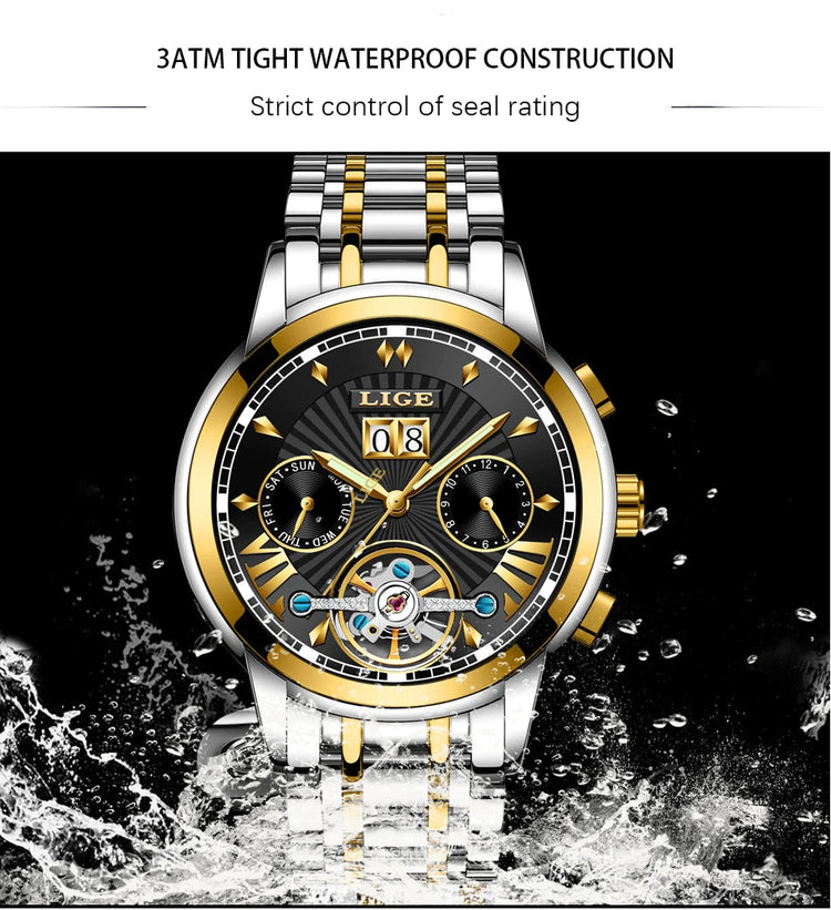 Orologi da Polso Meccanici Automatici LIGE 2026 per Uomo, Marca di Lusso, Orologio da Uomo con Tourbillon, Moda Business, Impermeabile platinumshop